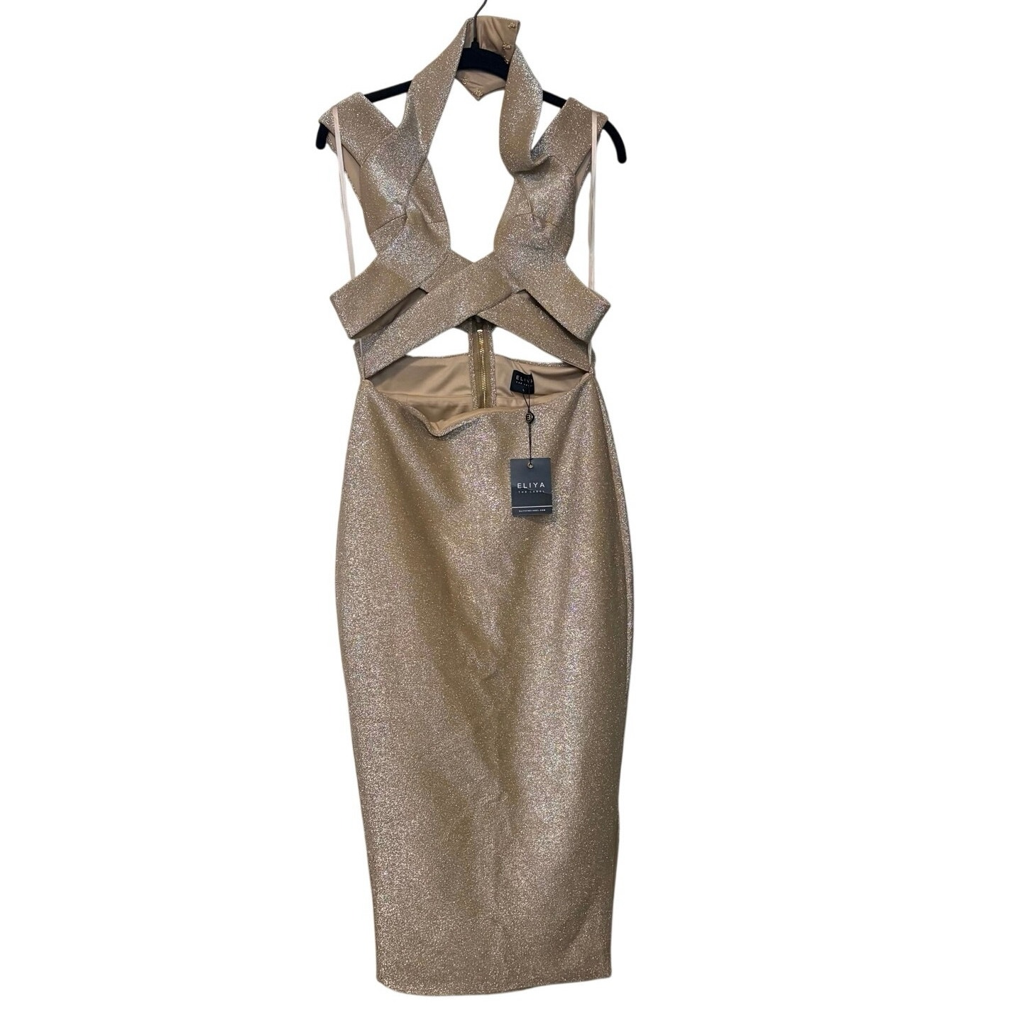Eliya The Label Nwt Gold Sparkle Tamara Cut Out Midi Dress Size Large — image 3 of 8